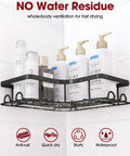Corner Shower Caddy 2 Pack Adhesive Organizers For Bathroom No Drill Rustproof Stainless Steel Shelves With 8 Hooks Space Saving Black Medium For Easy Access installed in bathroom corner holding bottles