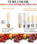Dimmable 4W LED Bulb E26 40W Equivalent Warm White 2700K 400 Lumens Tubular T9 T10 Edison Style comparison chart