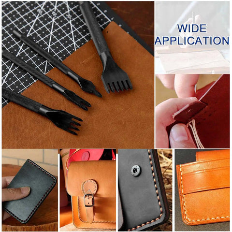 Diamond Hole Leather Stitching Chisel Set With Rhombus Teeth, 5mm Prongs In 1/2/4/6, Pro Grade Prong Punch tools on leather