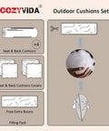 Thick Outdoor Patio Cushions Set Of 2 Deep Seat Cushions 22x24x5.1 Inches, showing cushion parts and filling pack.