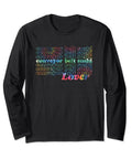 Sushi Lover Conveyor Belt Style Tie Dye Retro Long Sleeve Shirt with colorful sushi text graphic on black fabric