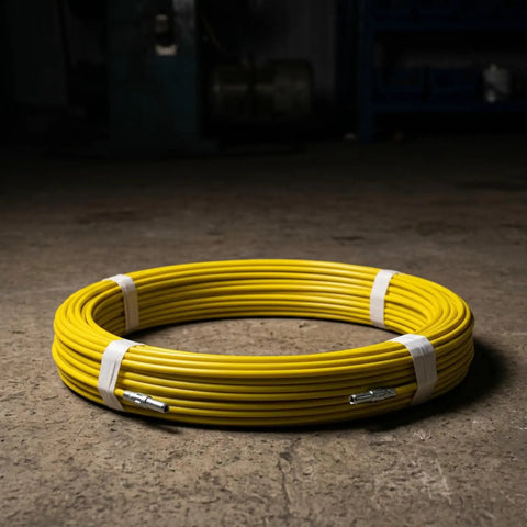 Heavy Duty Wire Puller Tool For Conduits And Ducts Flexible Fiberglass Threading Rod With A Firm Metal Tip That Glides Through Tight Bends And Long Runs 16mm X 250m coiled yellow