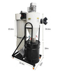 Pro Grade Cyclone Dust Collector With Dual Inlet Designed For Woodworking Shops Offers Kickass Suction And Low Buzz Motor Build To Keep Your Garage Spotlessly Clean Daily, showcasing dual inlet design, 34.6in height.