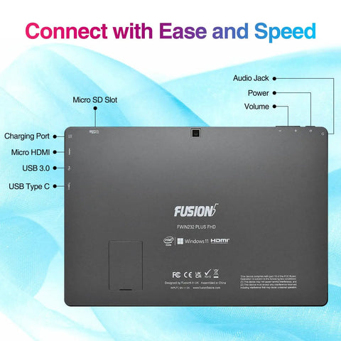 Back view of Slick 10.1 Inch Windows 11 Tablet Pc Featuring Intel N5100 Quad Core, showing ports and features.