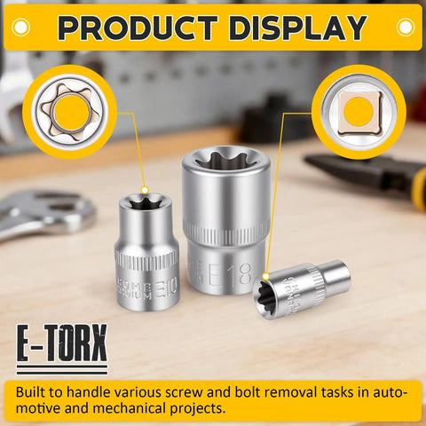 14 Piece E-Torx Socket Set With 1/4 3/8 1/2 Inch Drives External Torx Star Sockets E4-E24 Ultimate Torque Kit showcase
