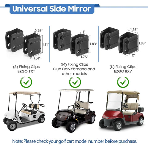 No Drilling Golf Cart Mirror Kit With 180 Degree Rotation Foldable HD Shatterproof Glass fixing clips for EZGO and Club Car