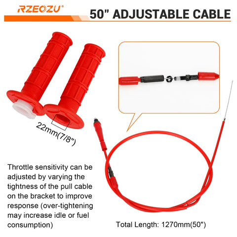 Red 50-inch adjustable cable with 22mm handlebar grips for 80cc Mini Bike Throttle Cable And Brake Kit For Mega Moto MMB80 MMB105