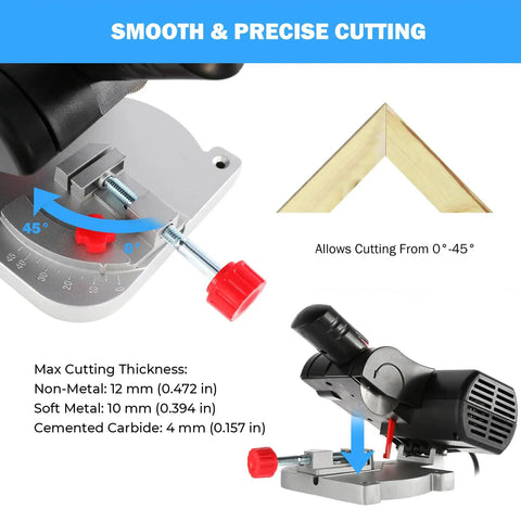 Compact Benchtop Miter Saw For Hobbyists And DIY Projects, Portable 9 By 5.5 By 5.3 Inch Chop Saw With 45 Degree Cutting.