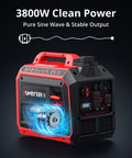 3800W Gas Powered Portable Inverter Generator With CO Sensor showing digital display and controls