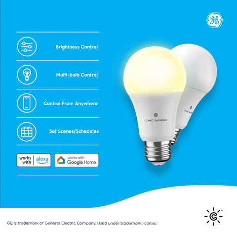 A19 Smart LED Light Bulbs Soft White Dimmable 60W Equivalent, Bluetooth and WiFi, Works with Alexa and Google Home, 2 Pack