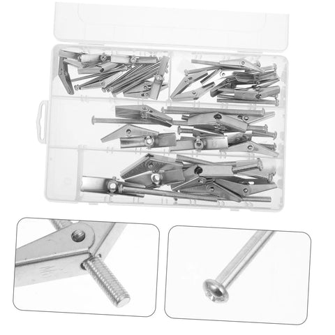 32 Piece Toggle Bolt And Wing Nut Kit For Heavy Duty Drywall Anchors No Fuss Easy Install Fasteners For Hanging Mirrors, Shelves And Furniture, Versatile Iron Construction DIY Kit For Quick, Solid Mounts, 8cm iron bolts in plastic case