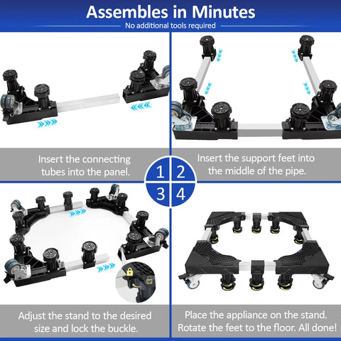Assembly instructions for Heavy Duty Appliance Dolly With 10 Support Feet And Four Locking Swivel Wheels for easy moving.