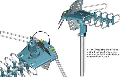 Blue Antenna Super Motor For RC Cars And Drones, High Torque And Fast Response, installation step detailing connections.