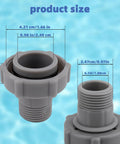 Above Ground Pool Drain Adapter Kit for Coleman and Bestway Pools One And A Half Inch ID Bottom Connection illustrated with dimensions
