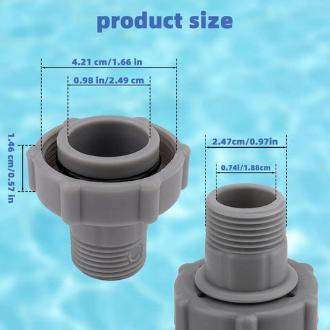 Above Ground Pool Drain Adapter Kit for Coleman and Bestway Pools One And A Half Inch ID Bottom Connection illustrated with dimensions