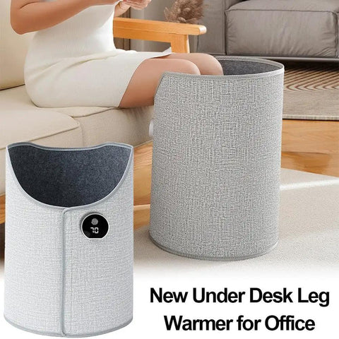 Cozy Under Desk Leg Warmer for Office Use, Portable Foot Warmer and Blanket Heater Under Desk, heated gray fabric cylinder