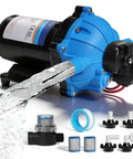 Upgraded Five Chamber 12V RV Fresh Water Pump With 7 GPM At 70 PSI Self Priming Diaphragm Pump Including Auto Pressure Switch And Strainer