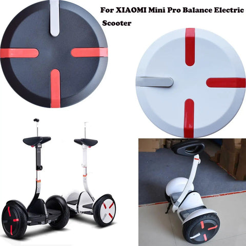 Pair Wheel Covers for Mini Pro Electric Scooter Upgrade Part, black and white covers with red accents, snug fit on Ninebot