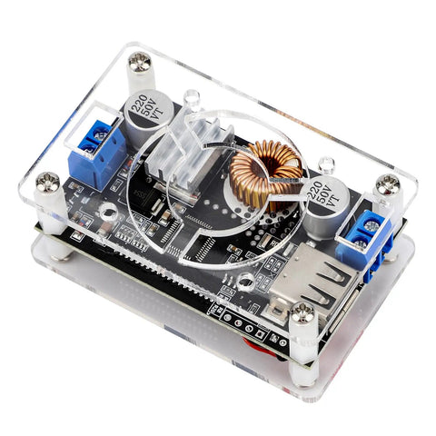 Top view of Dope Buck Converter Power Module Adjustable Voltage Regulator From 6V-32V Down To 1.5-32V Up To 5A With LCD Display
