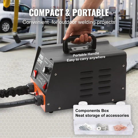 Dent Repair Kit With 3KW Spot Welder And 6 Welding Modes Auto Body Dent Puller Machine plus accessories in shop setting.