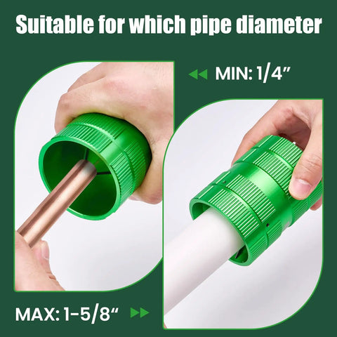 Beefy 4 Blade Pipe Reamer Tool for Deburring Inner and Outer Edges fits 1/4 to 1-5/8 inch copper PVC tubes in green casing