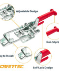 2 Pack Heavy Duty Toggle Clamps with 2000 lb holding capacity, adjustable self-lock U bolt, non-slip grip, close-up view