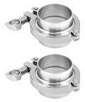 Two QWORK 304 stainless steel sanitary clamp fittings with 2 in ferrule and chuck ends, 51mm ID