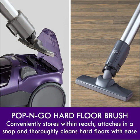 Heavy Duty Bagged Canister Vacuum Engineered To Handle Every Mess On Hardwood And Carpet Includes Swivel Head for easy cleaning of hard floors.