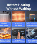 Sleek Compact 8kw Tankless Electric Water Heater Pumping Hot Water On Demand With Steady Thermostatic Control And Bright Led Panel Made Easy For Fast Bathroom Or Kitchen Upgrades Featuring Slim Wall Frame That Lets You Hook Up To 240v Circuits Without - Instant hot water supply with temperature control display.