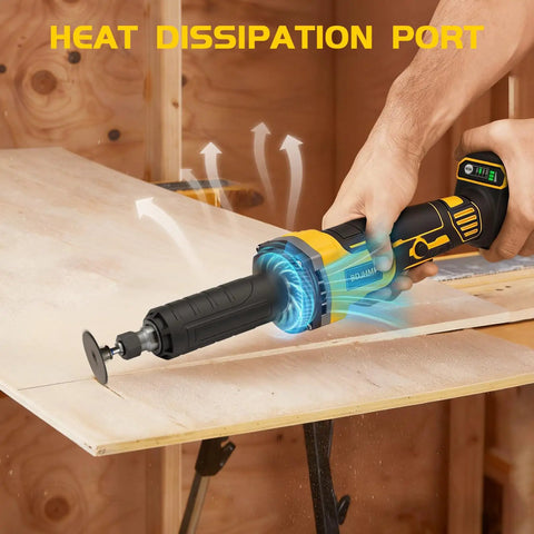 Heavy Duty Brushless Die Grinder Cordless Power Tool With One Quarter Inch Chuck For Pro Shops Gonna Smash Every Cut Polish And Grind Job Like A Total Boss in use, showing ergonomic grip and heat dissipation port.
