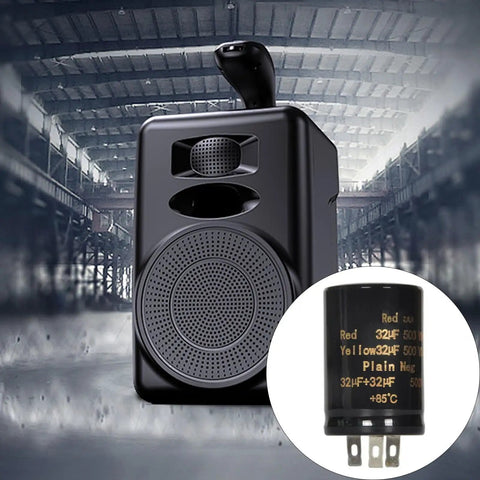 Pro Grade Heavy Duty Filter Capacitor Selection Featuring 10UF Through 100UF Picks For Industrial Power Conversion And Hifi Rectification With Rock Solid 500V Ratings And Built Tough Resilience For Hands On Makers product close-up with audio equipment background.