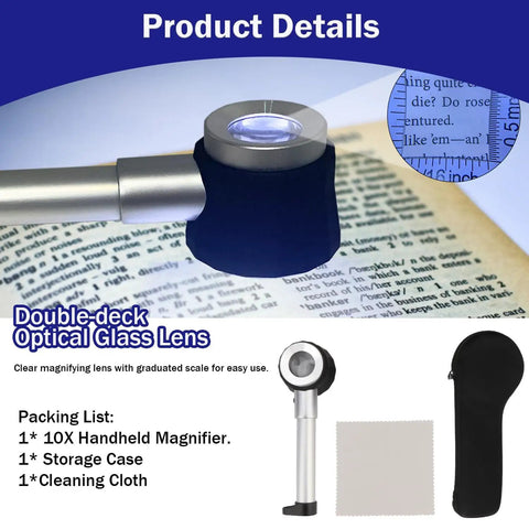 10X Jeweler Loupe With Light For Jewelry Inspection Dope Magnifying Glass Distortion Free Lens With Built In Scale And Measure Perfect For Stamps Maps And Reading Small Print