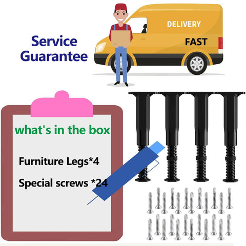 Level Up Your Bed Frame Game With Heavy Duty Adjustable Support Legs That Deliver Solid Slatted Reinforcement And No Sweat Installation For Any Platform Or Wood Base To Keep Your Sleep Setup Locked Down Tight. Delivery details with four adjustable support legs and screws.