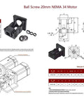 Diagram of Heavy Duty Nema 34 Stepper Motor Steel Mounting Bracket With BK15 Fixed End Bearing Mount for assembly and installation.