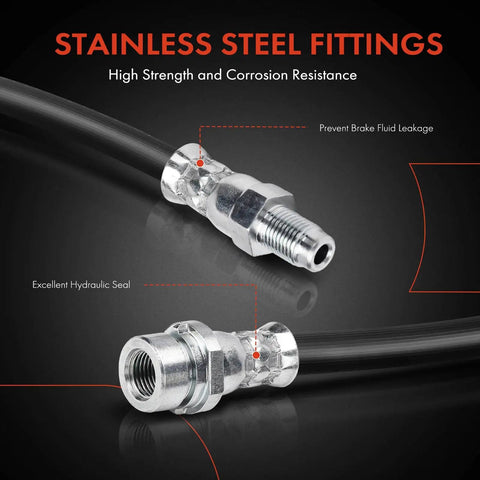 Front Brake Hydraulic Hose For Ford Escape 2008 To 2012, Mazda Tribute 2008 To 2011, Stainless Steel Fittings, Close-up