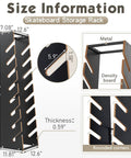 Wooden Skateboard Rack Floor Stand 8 Layer Display Organizer For Storage Of Decks Longboards Standard And Mini Cruiser Boards Garage Space Saving Solution For Home And Shop size and material details