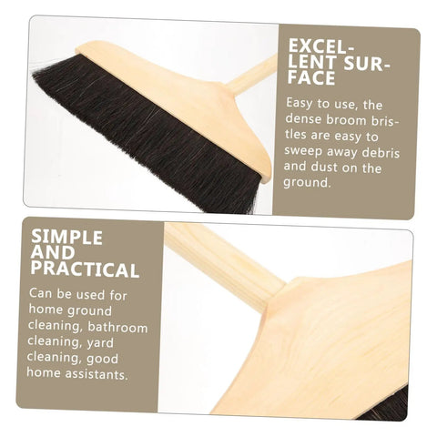 Straight Up Solid Horsehair Broom With Long Grippy Handle And Soft Pine Bristles crafted for easy sweeping of debris and dust.