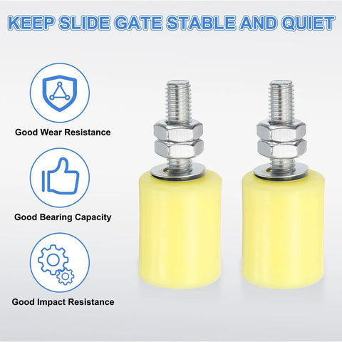 Beefy 4 Pack Nylon Gate Roller Wheels For Sliding Doors 1 5/8 Inch Dia 40mm Length M10 x 38-48mm Thread Heavy Duty