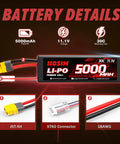 Heavy Duty 5000mAh 11.1V 30C 3S LiPo Battery With XT60 Plug For One Eighth And One Tenth RC Cars Trucks And Drones
