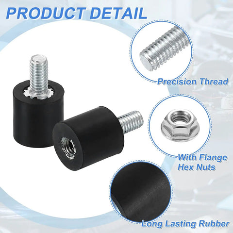 M3 Rubber Mounts 8 Pack 8x8mm Vibration Isolators With Lock Nuts For Cars Generators Air Compressors Industrial Equipment Shock Absorbers Heavy Duty Zinc Plated Flange Nuts Included, black rubber mount with threaded stud and flange nut