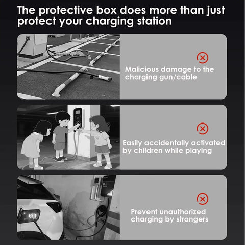 Killin Electric Vehicle Charger Enclosure Lock Box Wall Mount With Key Combo Lock protects from damage, child activation, and unauthorized use.