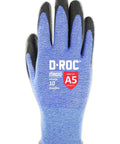 AeroDex 18 Gauge ANSI A5 Cut Resistant Work Gloves With Foam Nitrile Palm Coating, close-up of blue glove, Size Large 9