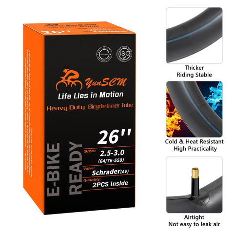 Heavy Duty 26x3.0 E Bike Inner Tubes 26x2.50 2.60 2.80 3.0 Compatible with Schrader Valve Fat Tire Tubes 64 76 559 ETRTO AV32mm Two Pack