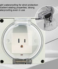 Hella Tough Ip66 Weatherproof Outdoor Electrical Outlet and 3 Prong Power Socket with transparent protective cover.