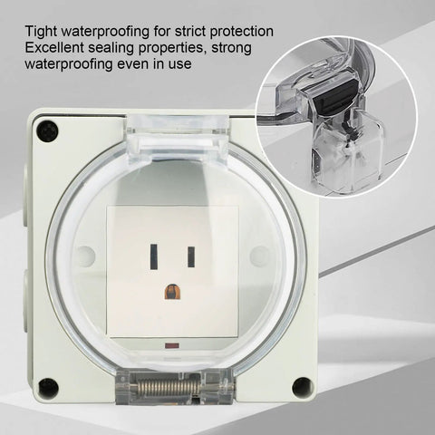 Hella Tough Ip66 Weatherproof Outdoor Electrical Outlet and 3 Prong Power Socket with transparent protective cover.