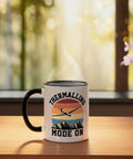 Glider Pilot Ceramic Mug For Sailplane Enthusiasts, Soaring Sky Themed Coffee Mug In Black And White on table with window view