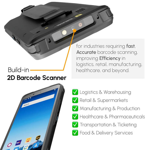 Rugged Android 12 Barcode Scanner Handheld Mobile Computer With Octa Core 2.0GHz 1D 2D QR Code NFC Reader IP66 shown with 6.0 inch screen