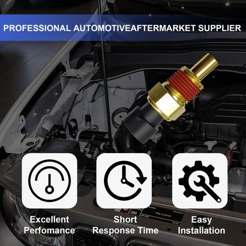 Dunviku 213-928 engine coolant temperature sensor with brass threaded fitting and black housing, close-up view