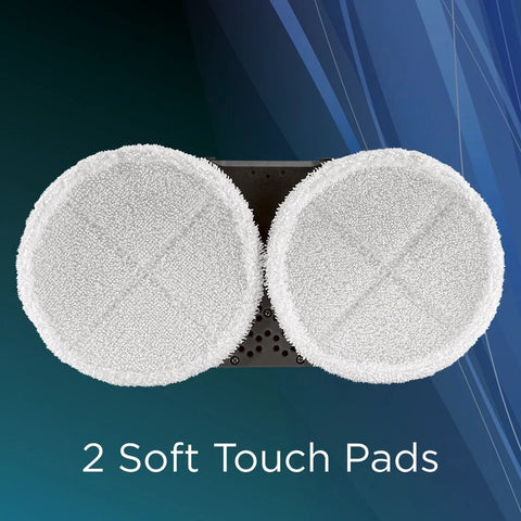 Two white round microfiber mop pads for Bissell SpinWave mop, replacement pads