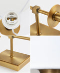 Close-up of brushed brass base and stand details of Rustic Industrial Wall Sconce With Flared White Textile Shade And Antique Brass Tapered Column Stand Hardwired E26 Base Dimmable Compatible With LED CFL Halogen And Incandescent Bulbs